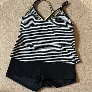 Striped Black and White Women's Swim Set
